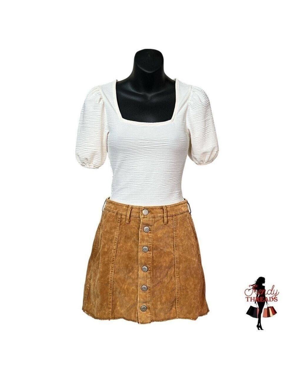 Aero Juniors XS 0 Corduroy High-Rise Flare Mini Skirt Bohemian Tan Brown Pockets